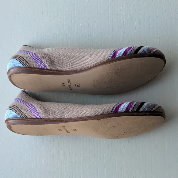 💕 Rothy's Merino Wool Flat in Camel Ribbon Stripe Merino Wool Size 6.5 - Picture 5 of 10